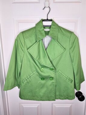 NWOT Laura Women's Lime Green Cotton Blazer 3/4 Sleeve Double- Breasted Size 12